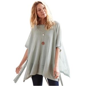J. Jill 55%Linen Side-Tie Knit Poncho Top One Size Sea glass Green Coastal Beach